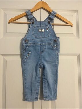 OshKosh B'gosh Light Blue Denim Overalls with Floral Embroidery